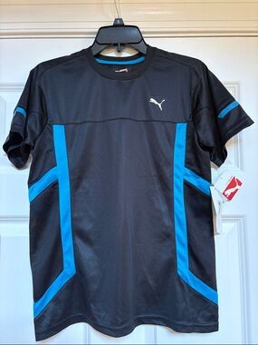 New Puma Black Athletic Cool Cell Tee with Blue Panels